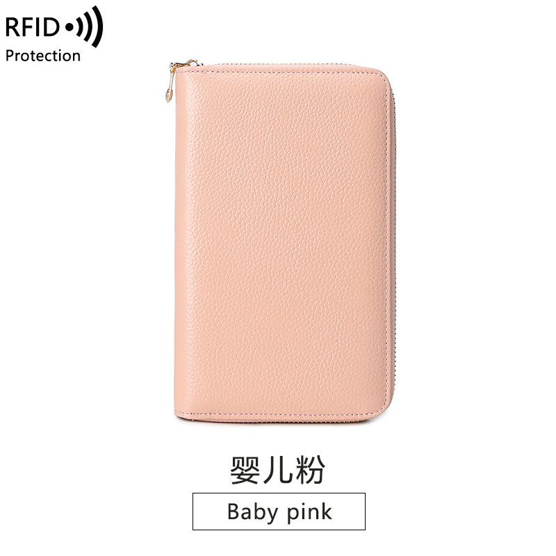 New anti-magnetic women's wallet first layer cowhide long zipper passbook bag large capacity leather passport wallet