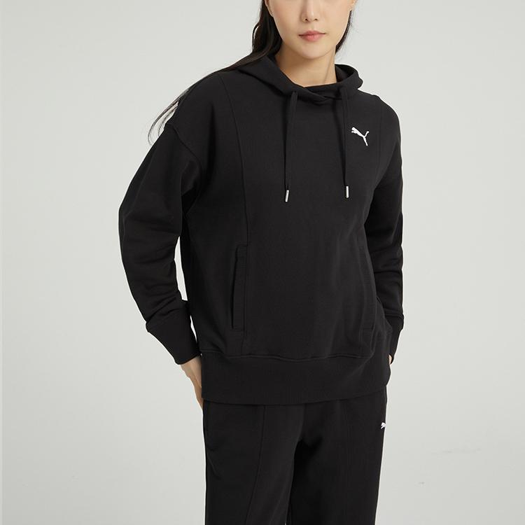 Puma Solid Color Brand Logo Hooded Sweatshirt Women Tops Black 676653-01