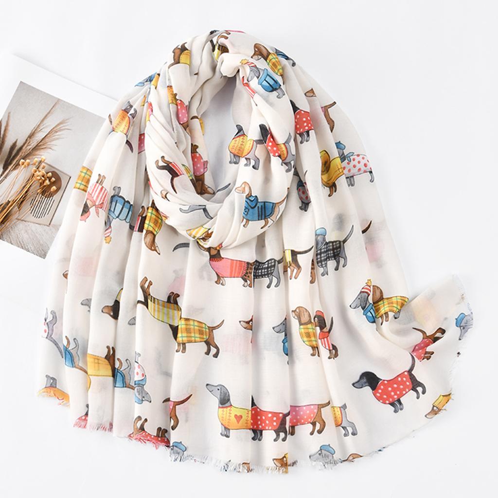 Animal Scarf Tassel Viscose Shawl Dachshund Dog Cat Pattern Scarves Women Muslim Hijab Cute Head Wraps Muffler