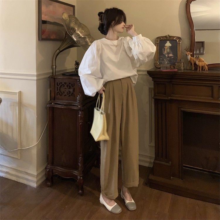 2025 Spring/Autumn French Puff Sleeve Round Neck Women's Casual Loose Top