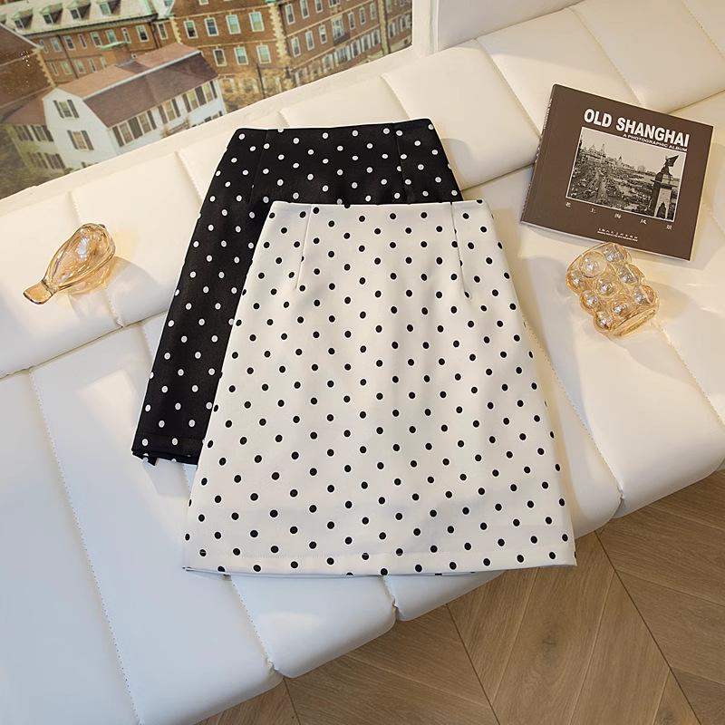 

Petite High Waist French Polka Dot Midi Skirt: Slimming A-Line Bodycon for Autumn 4XL
