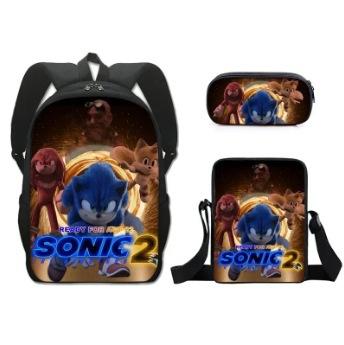 Cartoon Sonic Backpack, Primary And Secondary School Schoolbag, Messenger Bag, Pencil Case Three-Piece Set