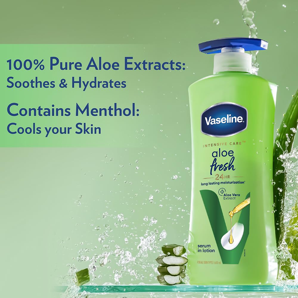 Vaseline Aloe Fresh Bodylotion 600ml Pak van 1 24H Hydratatie Niet-plakkerig Lichtgewicht Huidhydratant