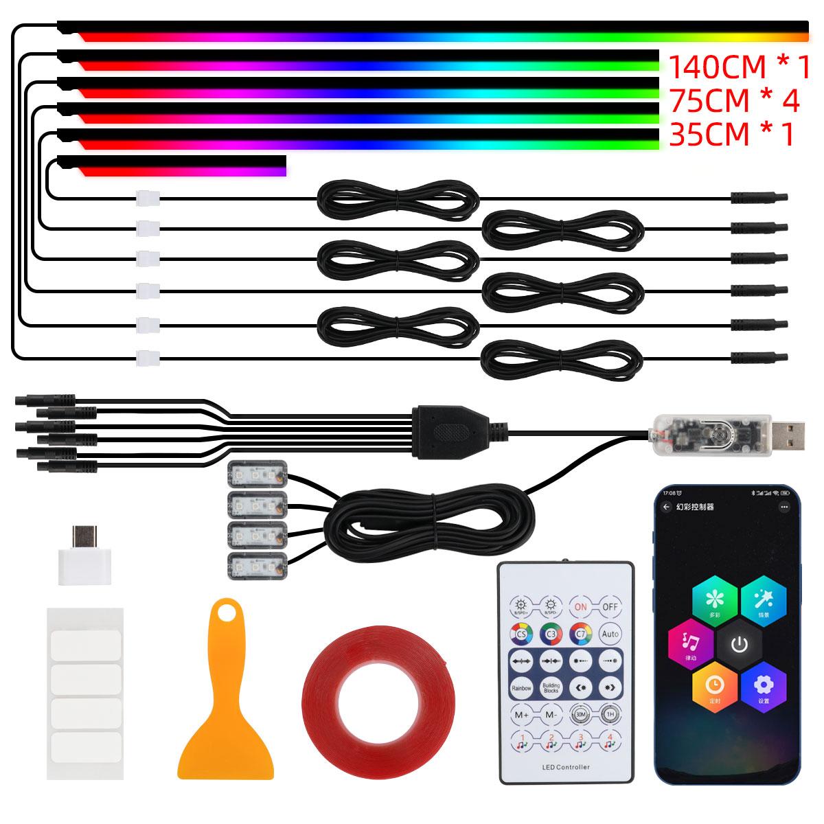 KEVANLY Car Ambient Lights 10 in 1 Footwell Universal RGB Atmosphere Lamps USB APP Remote Cigar Lighter for Tesla Model 3 Y S X 10in1