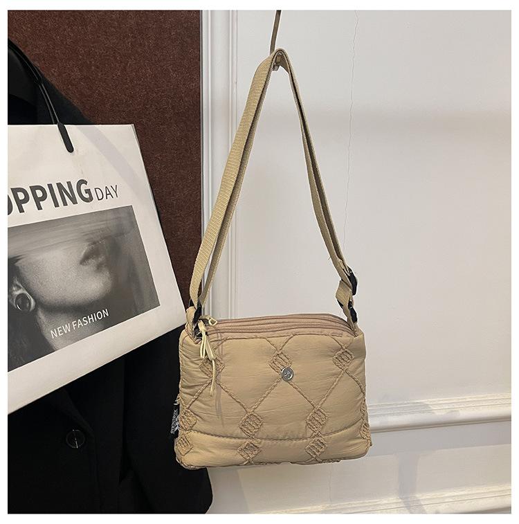  Winter Women's Space Cotton Rhombus Pattern Lightweight Casual Large Capacity Crossbody Shoulder Bag