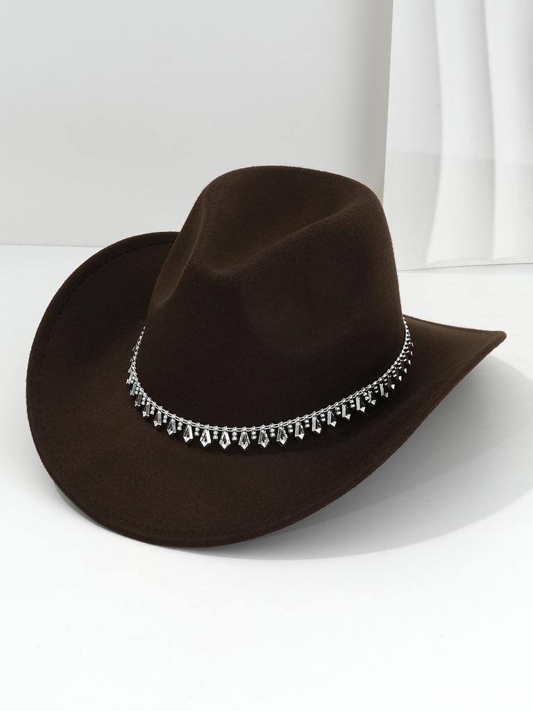 Men's and Women's Western Cowboy Hat Simple, Rhombus Sword Rhinestone Hat Ladies Decorative Hat, Felt Top Hat