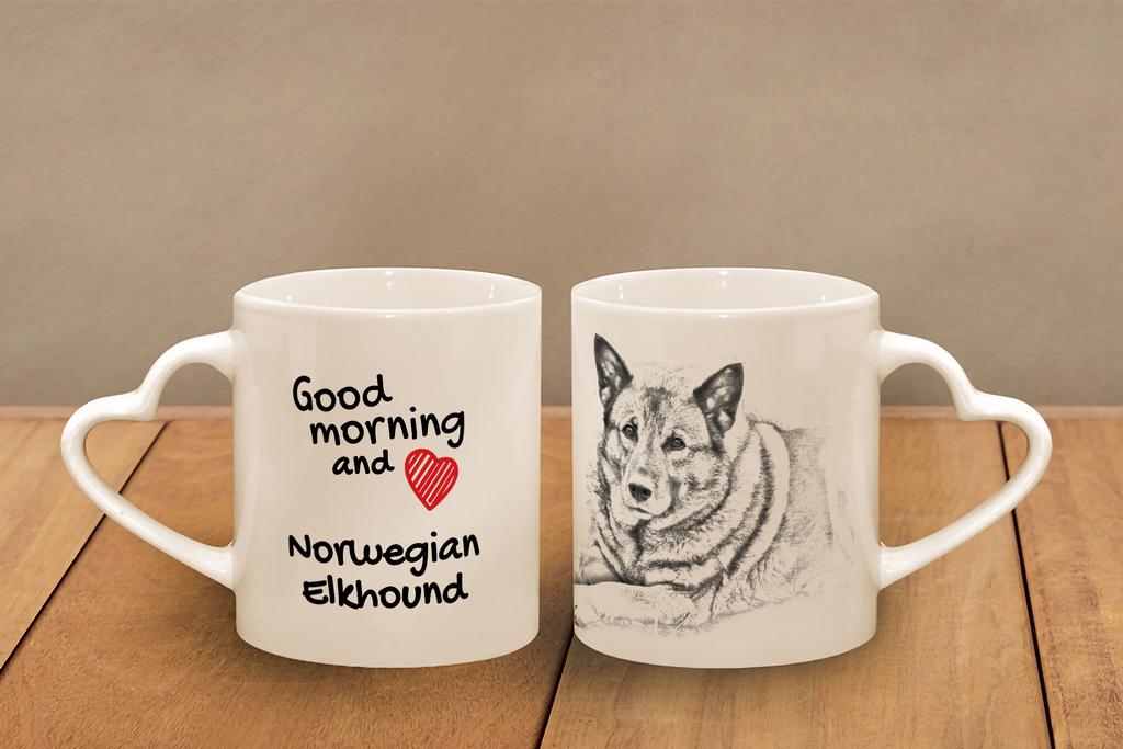 Norwegian Elkhound - Cup with a Dog, Adorable Cup with a Heart-shaped Handle, Universal Gift from the Art-Dog Brand