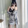 2025 Women's Gold Velvet V-Neck Pajamas - Long Sleeve, Mid-Length, Loose Fit, Autumn Fairy Style Homewear