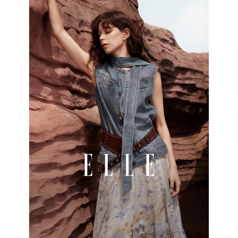 ELLE French Washed Denim Vest for Women S