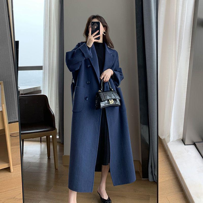 Women's Plus Size Long Woolen Trench Coat for Autumn and Winter - Slimming Over-the-Knee Style