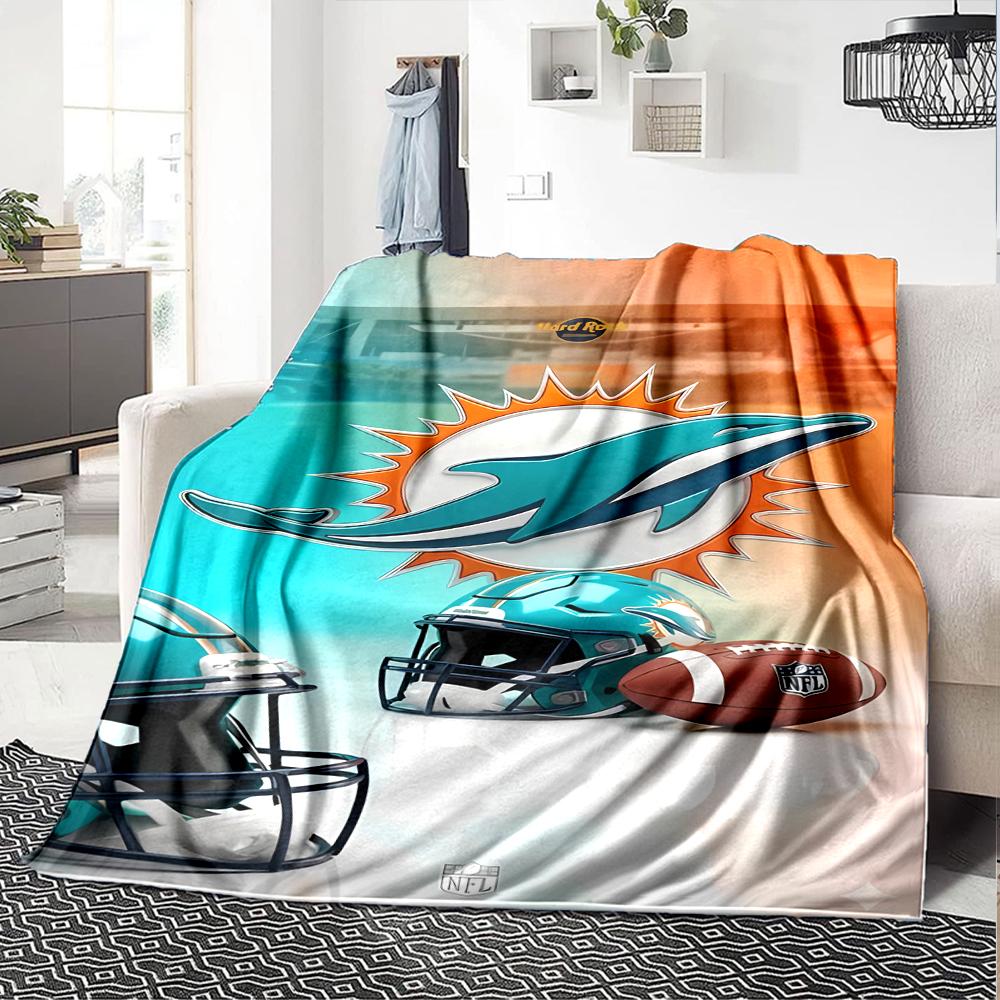 1pc Blanket - Miami Dolphins Logo Print Design,Lightweight Blanket for Sofa,Bed- Soft &Warm,Gift for All Seasons