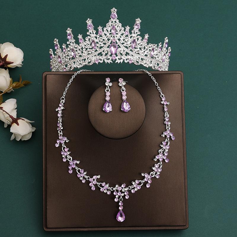 DIEZI Baroque Bridal Rhinestone Crown Tiara For Women Girls Wedding Princess Queen Crystal Tiaras Necklace Earrings Jewelry Sets