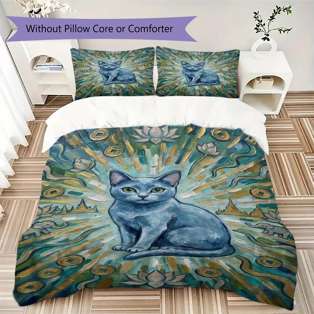 Cute kitten Pattern Bedding uilt Set uilt Cover Pillowcase Home Decoration Birthday Gift (1 * duvet cover + 2 * pillowcase without core)
