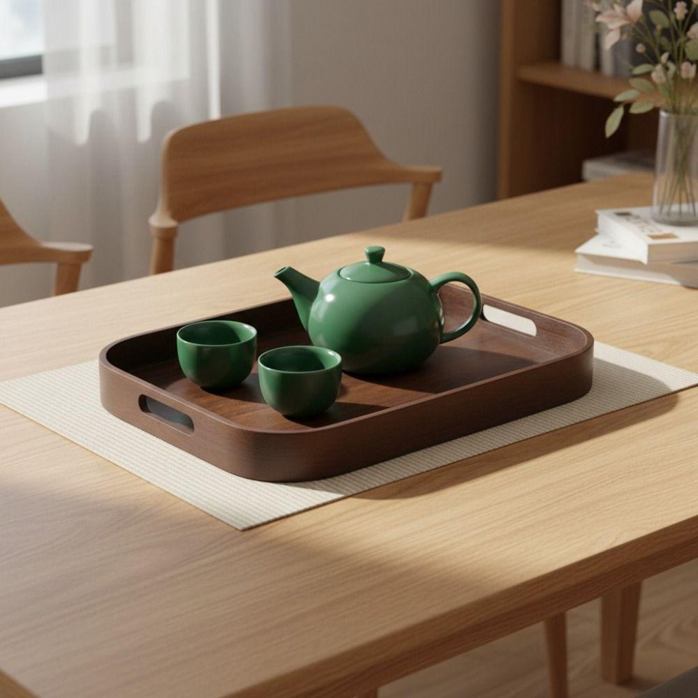 Polished Walnut Tea Tray Hollowed-out Handle Breakfast Serving Tray Tea Serving Plate  Desserts