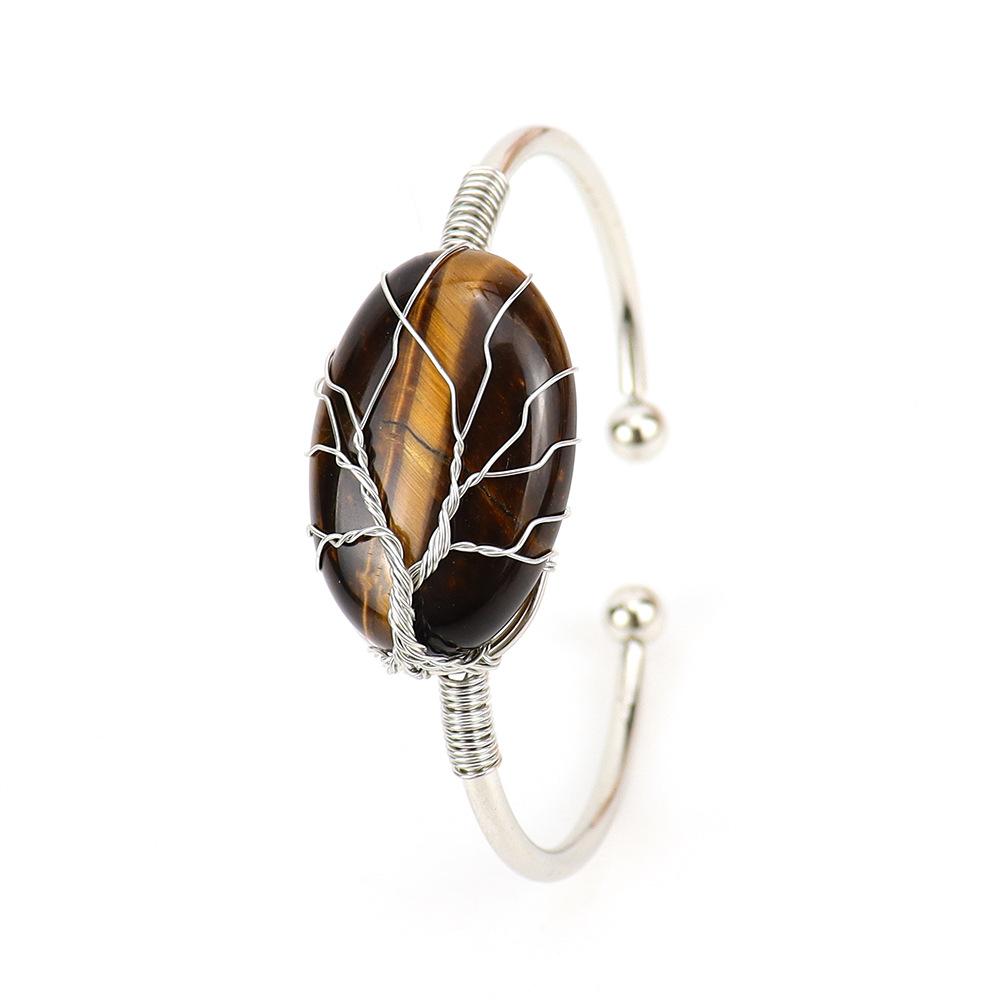 Handmade Silver Wire Winding Oval Rough Stone Crystal Amethyst Bracelet Bracelet Bracelet