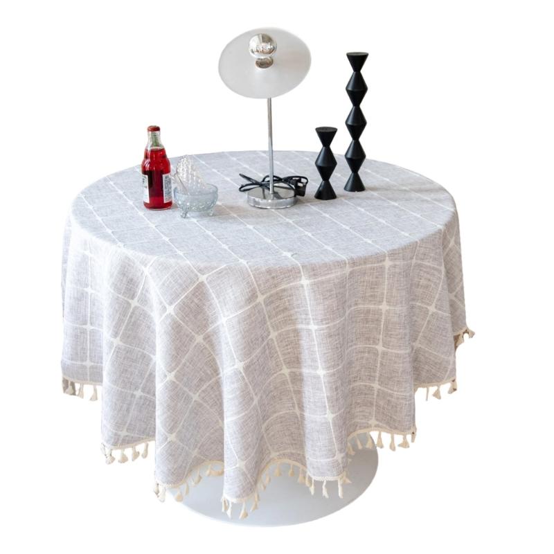 Simple Round Tablecloth Polyester Cotton Blend Against Slip Design Multiple Dyes For Various Uses
