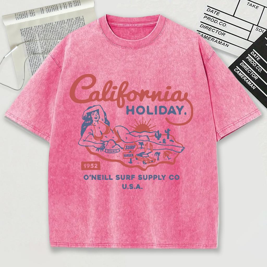 Holiday O'Neill Surf Supply Usa Washed T Shirt Men Summer Tops Trendy Loose Short Sleeve Unisex Soft Cotton Streetwear
