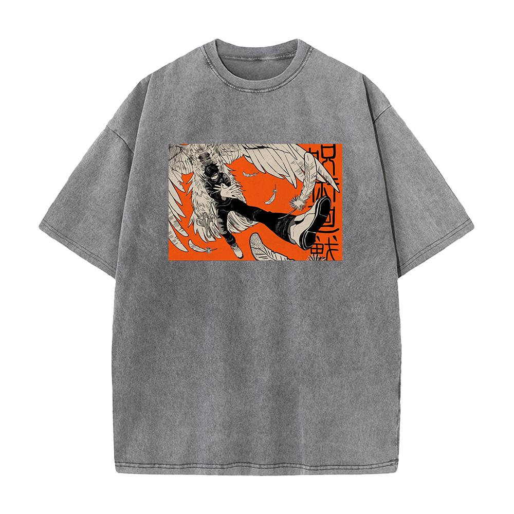 Japan Anime Jujutsu Kaisen Fushiguro Megumi Printed T Shirt Men High Quality Washed Cotton T-shirts Harajuku Male Manga Tshirt