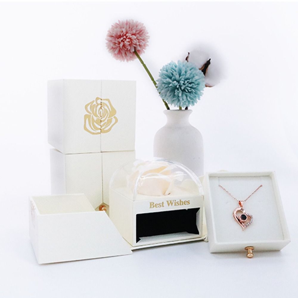 Caja de Regalo de Rosas de Doble Puerta Caja Portátil para Joyas Estuche Exhibidor para Almacenamiento de Joyas Regalos para el Día de San Valentín