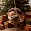Skovdyr Eikenøttpynt Koselig Furu Kongle Dyr Julepynt 2D Akryl Skogsvesen Hengende Ornament for Naturelskere