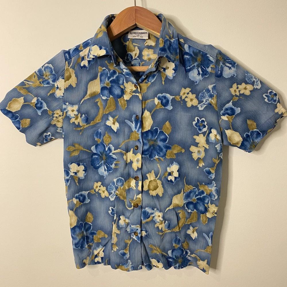 

Alfred Dunner Womens Top Size 10 Blue Floral Blouse Shirt Made In USA Unisex T-Shirt XL