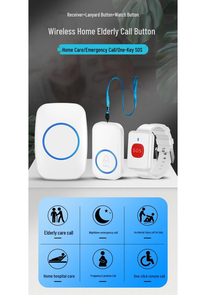 Pulsante di chiamata di emergenza wireless per la casa per anziani - Sistema di allarme remoto da comodino