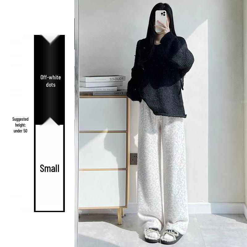 

Вельветовые вязаные брюки с высокой талией и широкими штанинами - Повседневный стиль петит, ленивый стиль для женщин - Осенне-зимние флисовые брюки из норки с клейким рисом XS (60-79 jin)