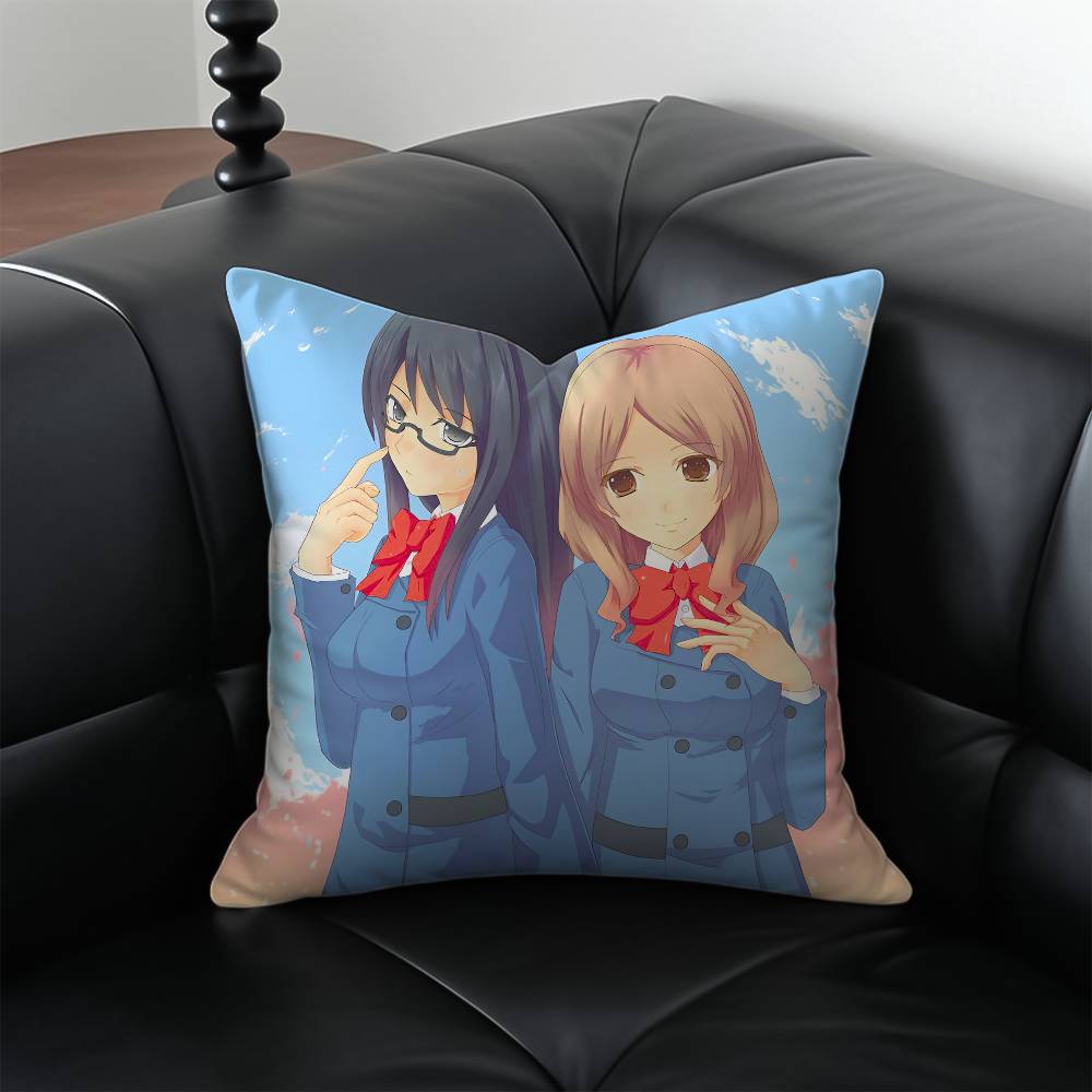

Девушка для любви Аниме Sasameki Koto Наволочка Наволочка против пылевых клещей Невидимая молния Шелковистый короткий плюш Чехол на диванную подушку 12x12Inch