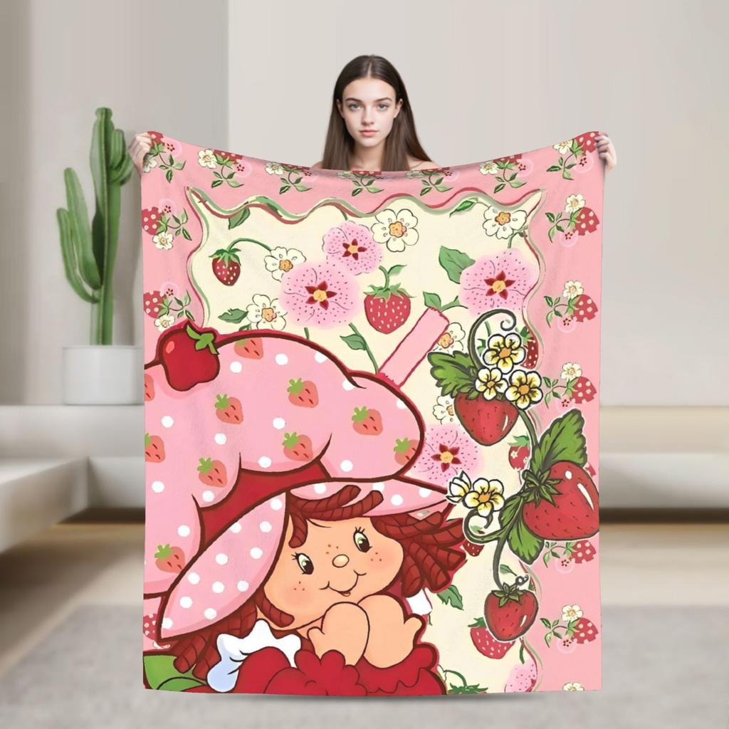 Erdbeer-Shortcake-Mädchen Rosa Decke Qualitäts-Warme Überwurfdecke Winter-Picknick Couch Sessel Schlafsofa Flauschige Tagesdecke