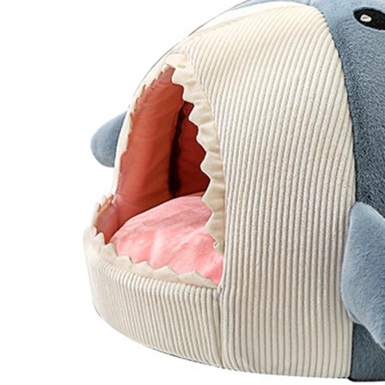 Yousheng Cat Nest Cartoon Shark Shape Big Mouth Thick Cute Animal Warm Rest And Sleep Semi-closed Pet Mini House for Four Seasons