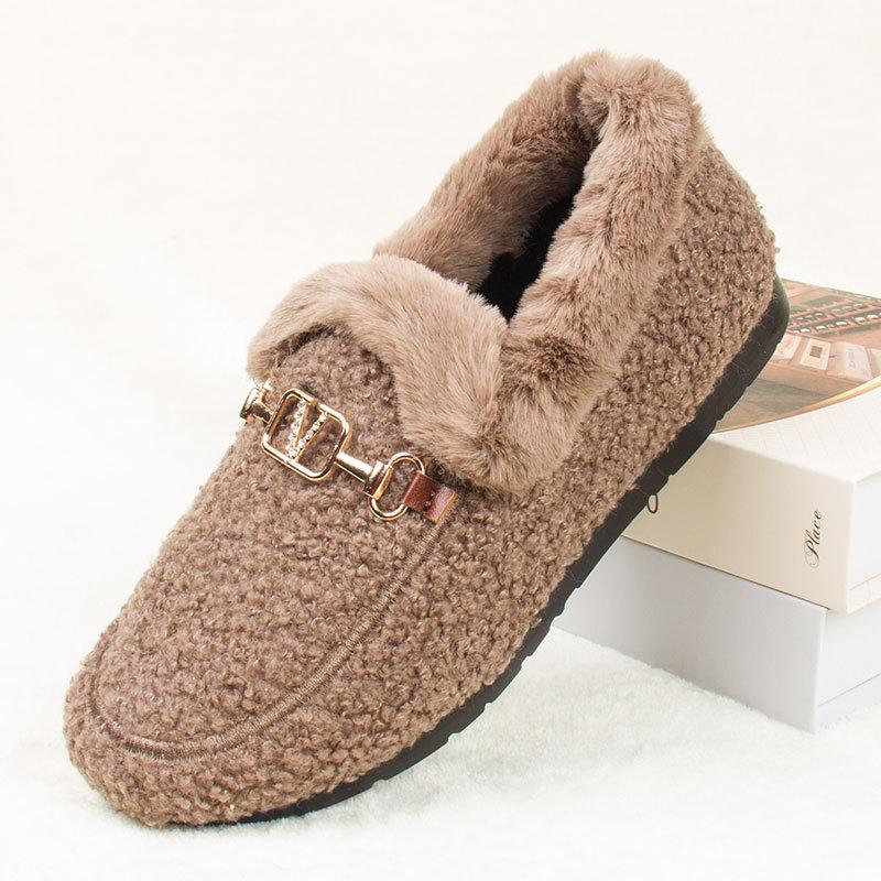 Fashion Luxury Sheep Fur Lined Loafers Women Lambswool Shoes Ladies Winter Slip on Furry Flats Cotton Wool Mocasine Femme Barefoot Boots