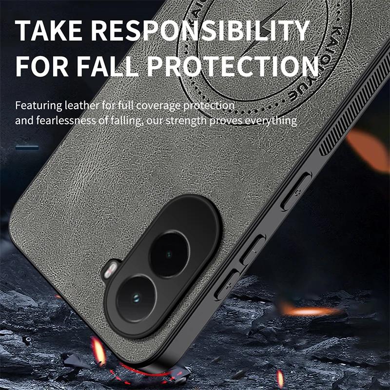 Luxury Leather Texture Wireless Charging Magnetic Case For Xiaomi Poco M7 PocoM7 4G ShockProof Phone Cover
