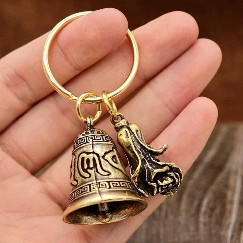Six-character Mantra Bell Keychain Creative Key Ring Heart Sutra Copper Bell Pendant Bag Charm Accessories Lucky Gift