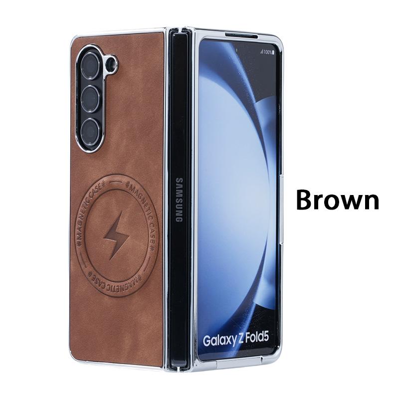 Für Samsung Galaxy Z Fold 7 6 5 4 3 Schafleder Plattierung PC Einfaches Leder Unsichtbare Magnetische Faltbare Handyhülle