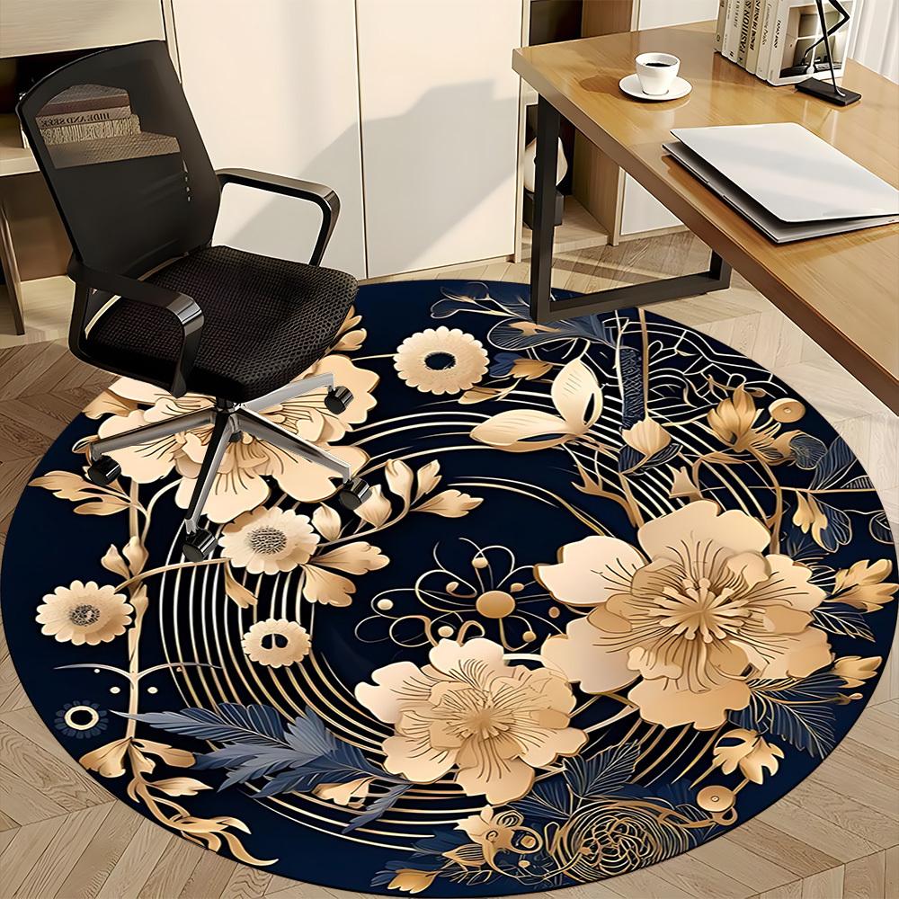 1pc Floral Ornament Office Round Area Rug, Indoor Mat Suitable For Office, Under Office Chairs Bedroom Living Room Home Decor, Room Deco
