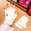 Cute Plush Gloves Cartoon Carrot Rabbit Ears Winter Warm Half Fingers Flip Knitted Gloves For Women Girls Thicken Cycling Mitten