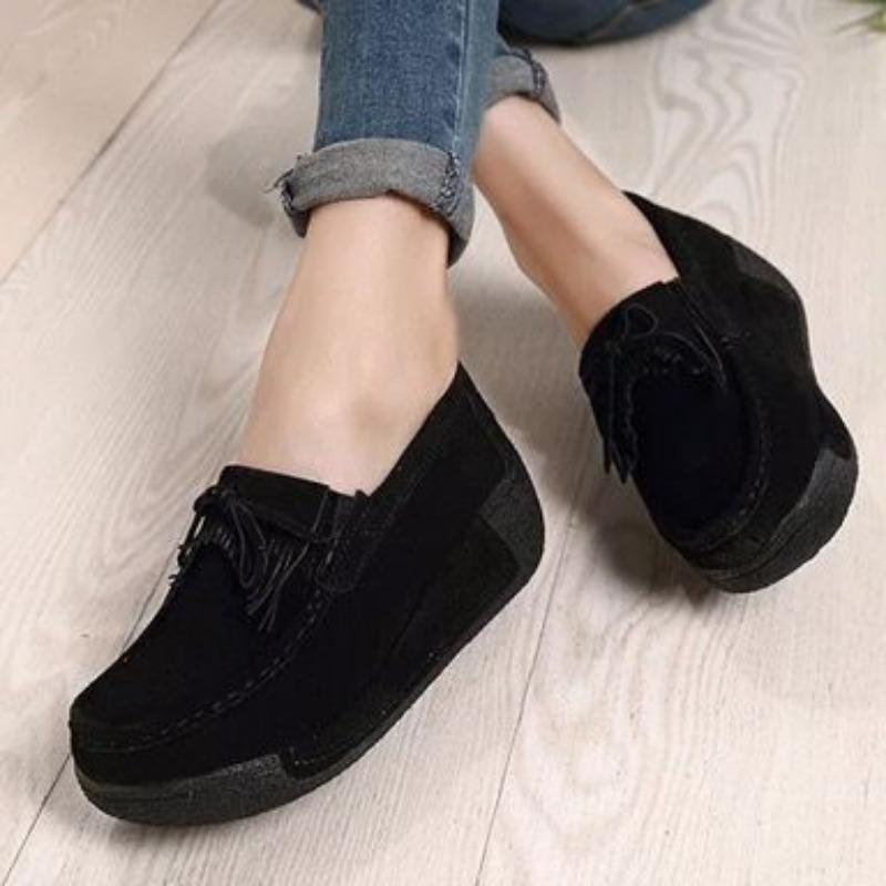 Fashion Casual women's shoes spring new thick-soled wedge-heeled shoes genuine leather rocking shoes tassel platform suede leather