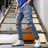 Spring New Men's Broken Hole Denim Crop Pants Men's Korean Version Loose Straight Leg Lightweight and Breathable Beggar Pants Men's