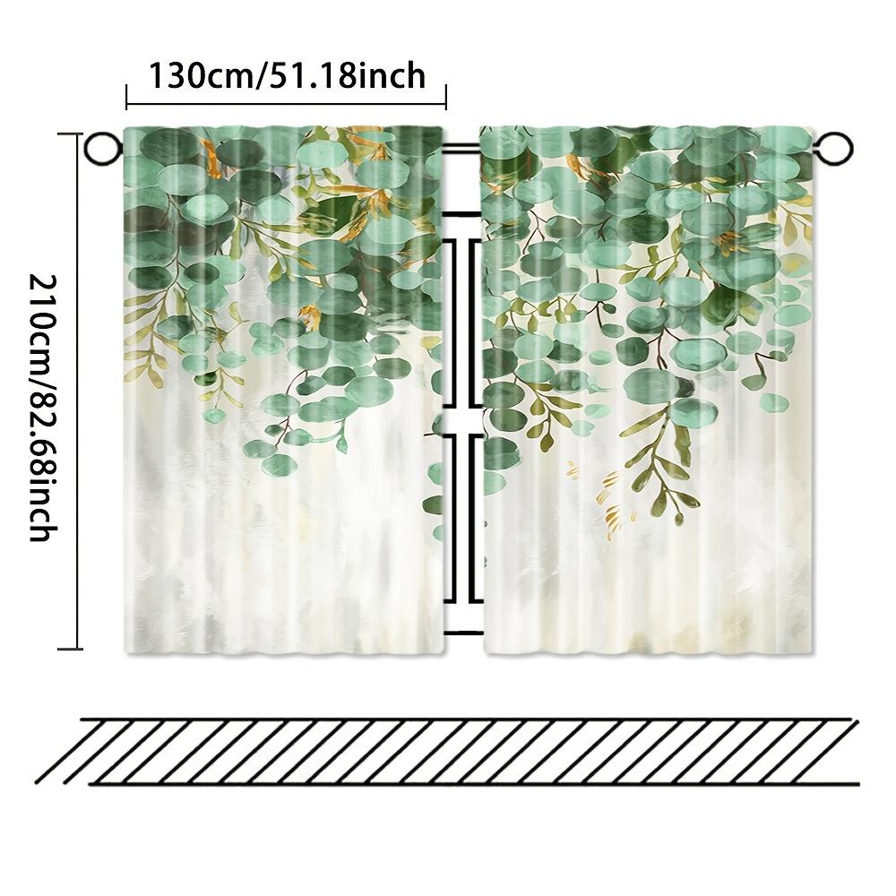 Set Of 2 Elegant Green Plant Print Curtains Spring Bedroom Decor Semi Transparent Polyester Fabric Botanical Design Rod Curtain For Made