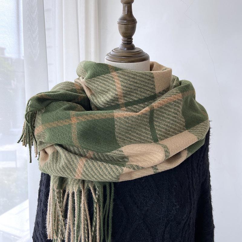 

Шарф для женщин, осень и зима, ощущение высокого класса, имитация кашемира, клетчатая шаль с кисточками, студенческий толстый и теплый шарф 65-180cm