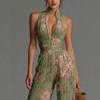 Damen Eleganter Chiffon Ärmelloser Jumpsuit Hohe Taille Plissiert Fließend Weiter Bein Einteiler Overalls Urlaub Lässig Streetwear Rompers