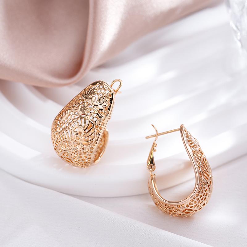 New Trend  Rose Gold Color Glossy Earrings For Women Fashion Creative Party Jewelry Simple Hollow Flower Drop Earrings