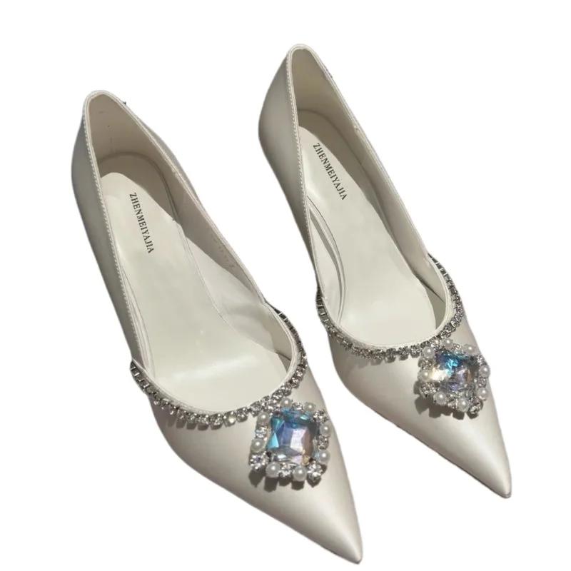 Fashion 2024 Brand Shoes for Women Slip on Women's High Heels Fashion Party Pumps Women Rhinestones Pointed Toe Thin Heels Ladies Shoes