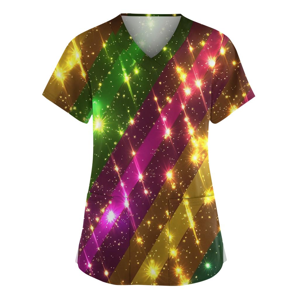 Women's Fashion V-Neck Short Sleeve Overalls With Pockets  Print Tops  Clothes