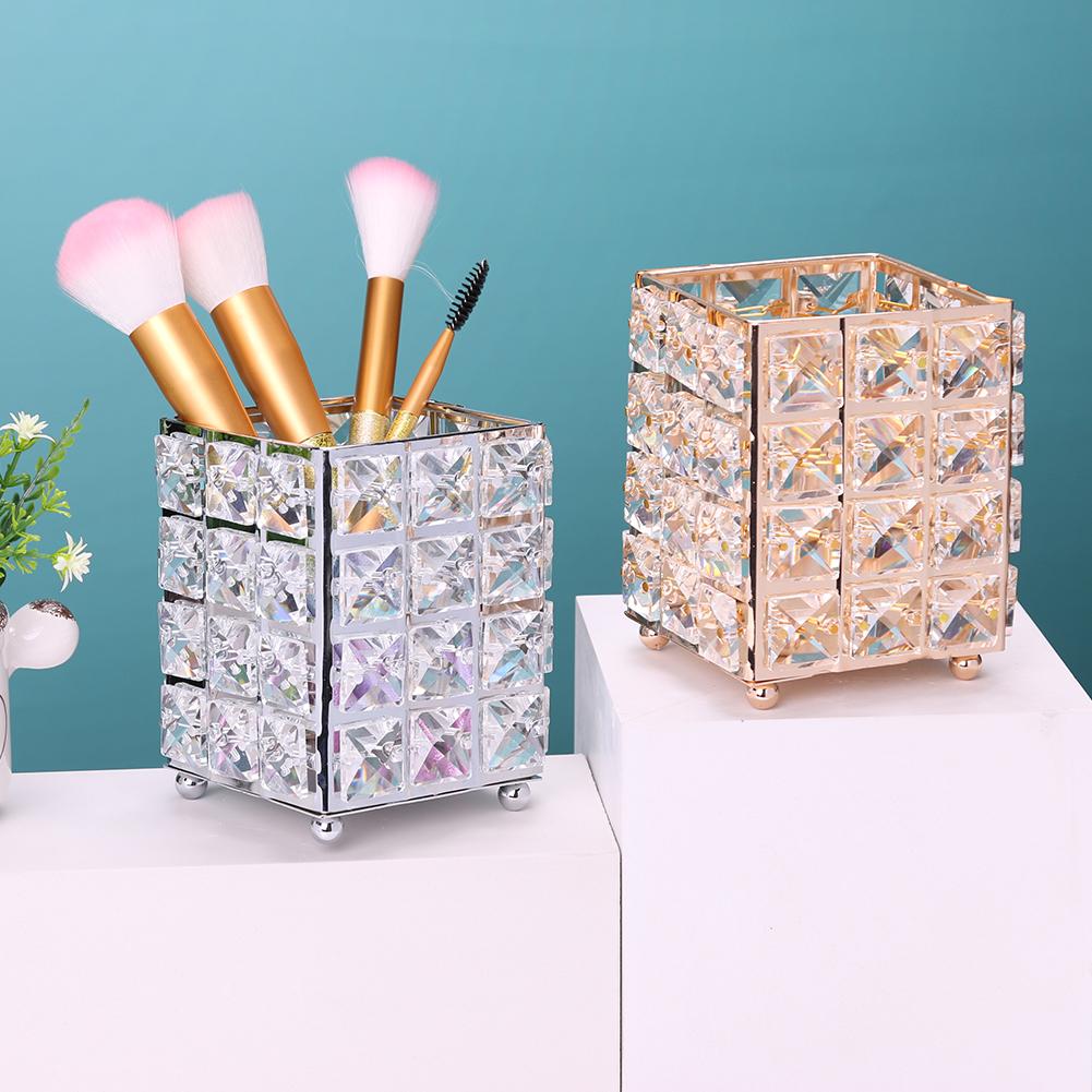 Metal Crystal Square Machiaj Organizator Cutie Perie Sorare Tub de depozitare Sortare Bijuterii Ornamente decorative de birou