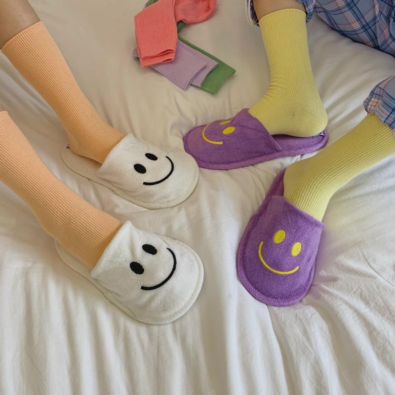 Bomull Ensfarvede Sokker for Kvinner, Høst Tynne Tynne Stripete Frotte-sokker for Kvinner, Midt-legg Sokker