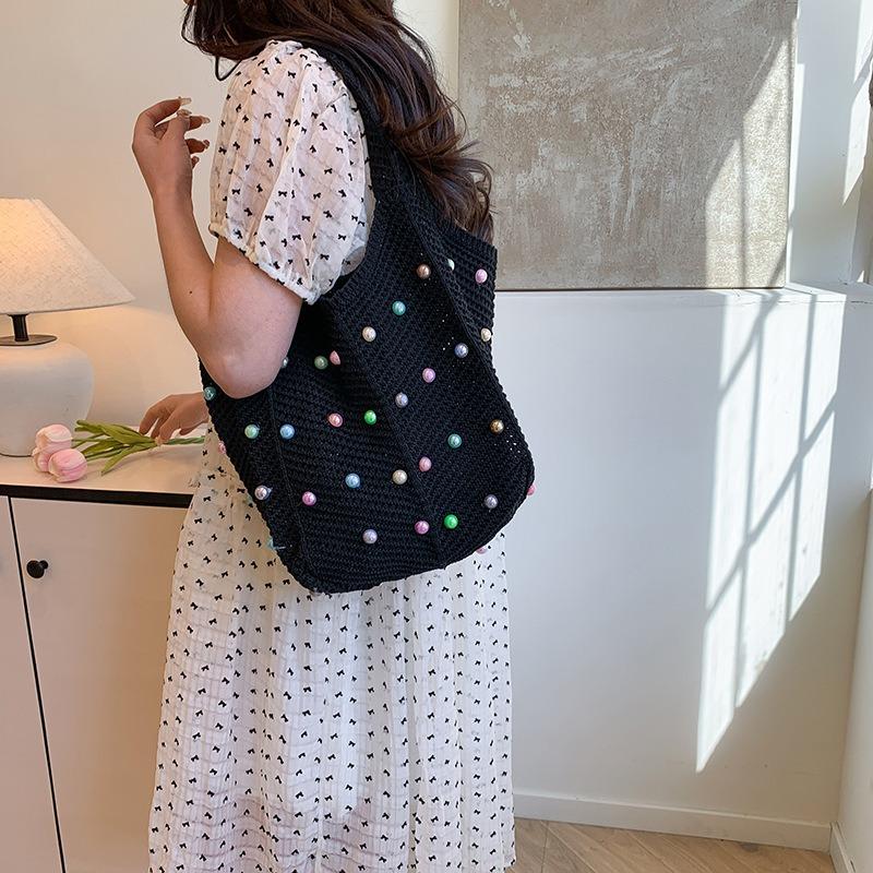 Large capacity tote bag women's seaside vacation weaving lazy literary leisure commuting leisure design shoulder armpit bag