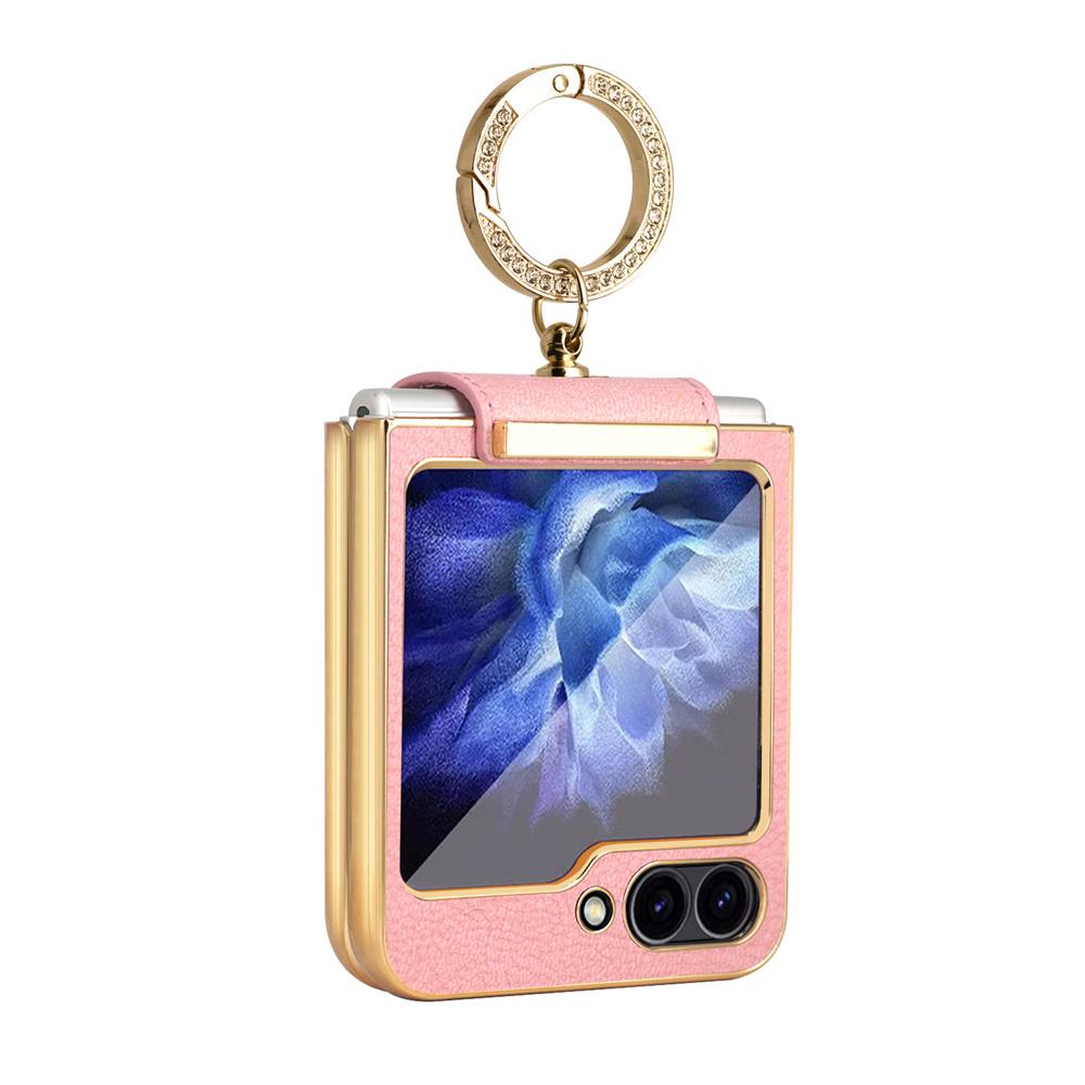 Glitter Diamond Rings Leather Plating Phone Case for Samsung Z Flip 6 5 4 3 Flip6 Flip5 Luxury Shockproof Protective Back Cover