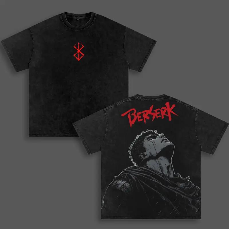 Berserk Manga Guts Graphic T Shirt Vintage Washed Oversized Tee Streetwear Men Women Clothes Short Sleeve 100% Cotton Tshirt