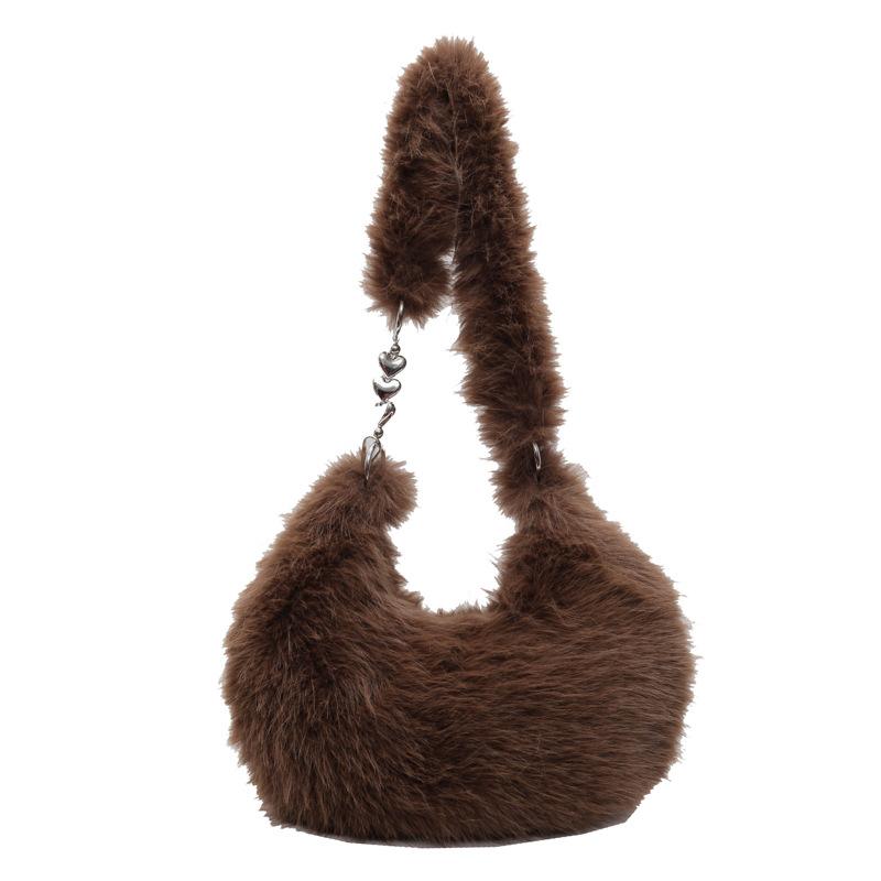 2024 New Niche Design Plush Bag Women's Autumn and Winter Versatile Chain Messenger Bag Hand-held Plush Underarm Bag